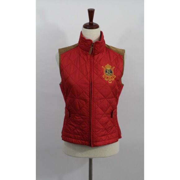 RALPH LAUREN Sz M Medium Red Suede Trim Vest Crest - Picture 6 of 8